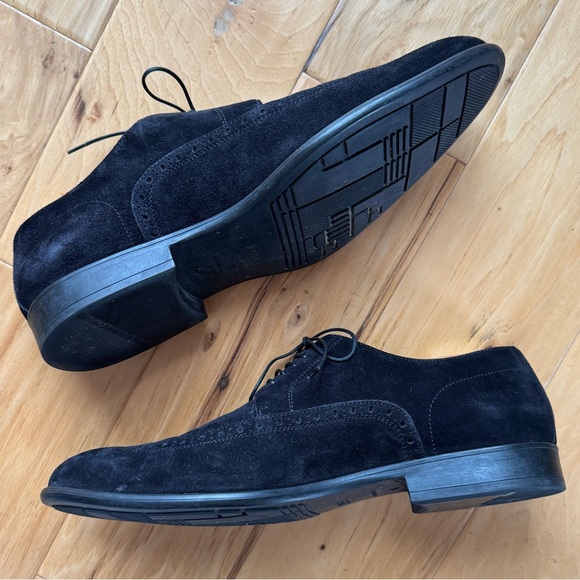 Hugo Boss Suede Leather Black Wingtip Lace Up Brogue Oxford Dress Shoes Size 10 main image 5
